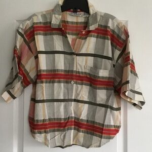 Angelique's Atelier Multicolor Plaid Button-Up Top - Red, Olive, Cream